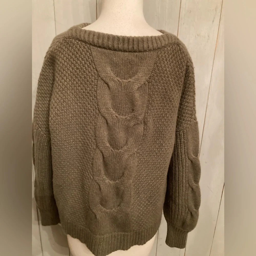 J Crew Cable‎ Knit Balloon Sleeve Sweater Textured Olive Army Green M￼ Oversized